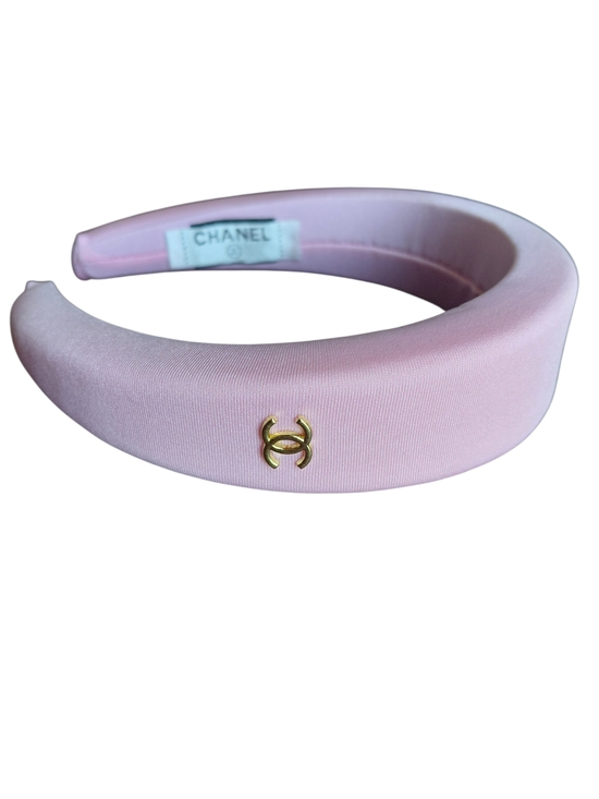 Handmade Accessories - Pink Satin Padded Headband with Gold CC Accent